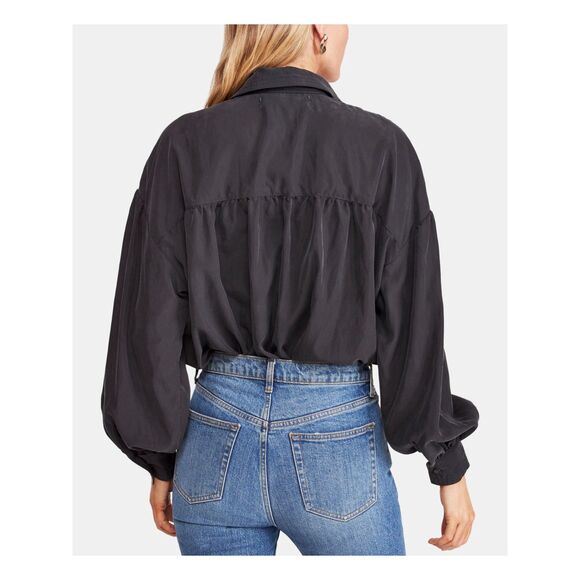 WE THE FREE Women's Medium Black Long Sleeve Collared Blouse - Picture 9 of 10